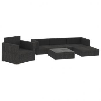 6-tlg. Garten-Lounge-Set mit Kissen Poly Rattan Schwarz