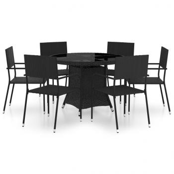 ARDEBO.de - 7-tlg. Garten-Essgruppe Poly Rattan Schwarz