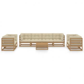 9-tlg. Garten-Lounge-Set mit Kissen Kiefer Massivholz