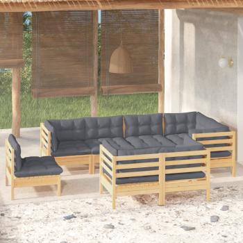 ARDEBO.de - 8-tlg. Garten-Lounge-Set mit Grauen Kissen Kiefer Massivholz