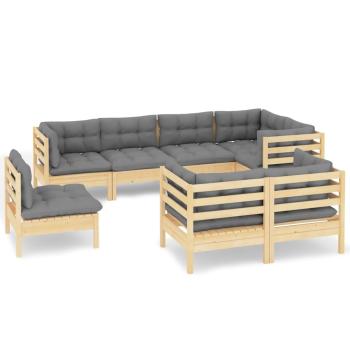 8-tlg. Garten-Lounge-Set mit Grauen Kissen Kiefer Massivholz