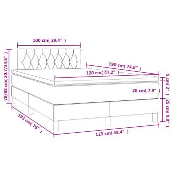 Boxspringbett mit Matratze & LED Hellgrau 120x190 cm Samt