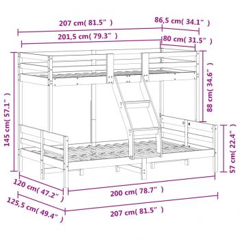 Etagenbett 80x200/120x200 cm Massivholz Kiefer