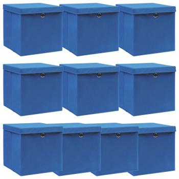 ARDEBO.de - Aufbewahrungsboxen mit Deckeln 10 Stk. Blau 32x32x32 cm Stoff