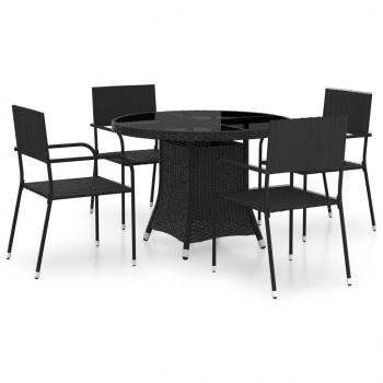 5-tlg. Garten-Essgruppe Poly Rattan Schwarz