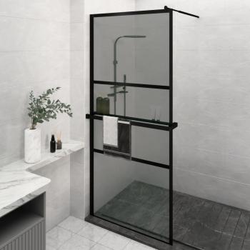 ARDEBO.de - Duschwand mit Ablage für Walk-In-Dusche Schwarz 100x195 cm ESG