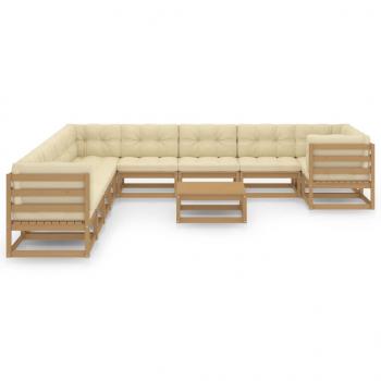 11-tlg. Garten-Lounge-Set mit Kissen Honigbraun Massivholz