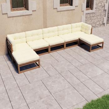 ARDEBO.de - 7-tlg Garten-Lounge-Set mit Kissen Honigbraun Massivholz Kiefer