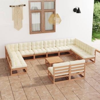 ARDEBO.de - 13-tlg. Garten-Lounge-Set mit Kissen Honigbraun Massivholz