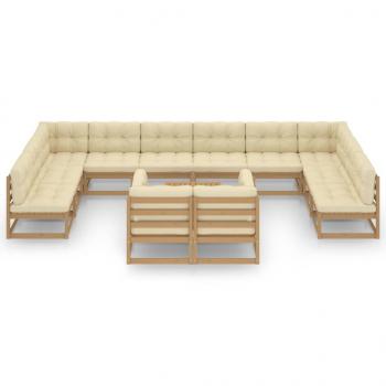 13-tlg. Garten-Lounge-Set mit Kissen Honigbraun Massivholz