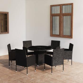 ARDEBO.de - 7-tlg. Garten-Essgruppe Poly Rattan Schwarz