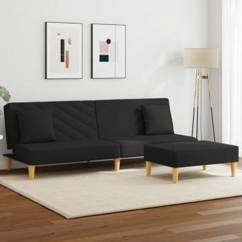 ARDEBO.de - Schlafsofa 2-Sitzer mit Kissen und Fußhocker Schwarz Stoff