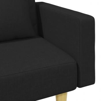 Schlafsofa 2-Sitzer mit Kissen und Fußhocker Schwarz Stoff