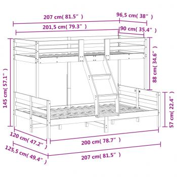 Etagenbett 90x200/120x200 cm Massivholz Kiefer