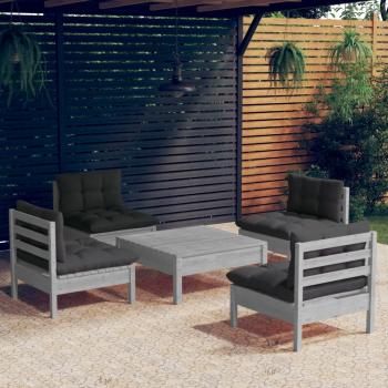 ARDEBO.de - 5-tlg. Garten-Lounge-Set mit Anthrazit Kissen Kiefernholz