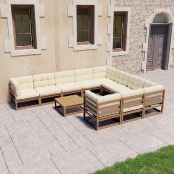 ARDEBO.de - 11-tlg. Garten-Lounge-Set mit Kissen Honigbraun Massivholz