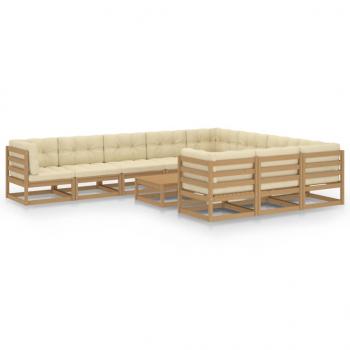 11-tlg. Garten-Lounge-Set mit Kissen Honigbraun Massivholz