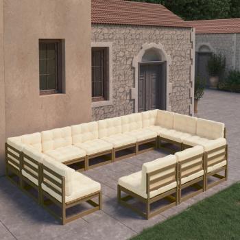 ARDEBO.de - 13-tlg. Garten-Lounge-Set mit Kissen Honigbraun Massivholz