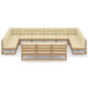 13-tlg. Garten-Lounge-Set mit Kissen Honigbraun Massivholz