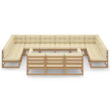 13-tlg. Garten-Lounge-Set mit Kissen Honigbraun Massivholz