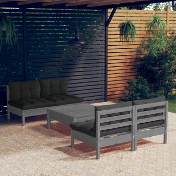 ARDEBO.de - 5-tlg. Garten-Lounge-Set mit Anthrazit Kissen Kiefernholz