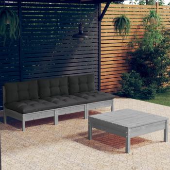 ARDEBO.de - 4-tlg. Garten-Lounge-Set mit Anthrazit Kissen Kiefernholz