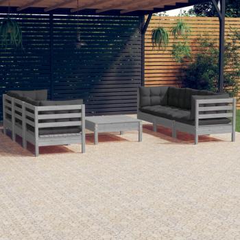 ARDEBO.de - 7-tlg. Garten-Lounge-Set mit Anthrazit Kissen Kiefernholz