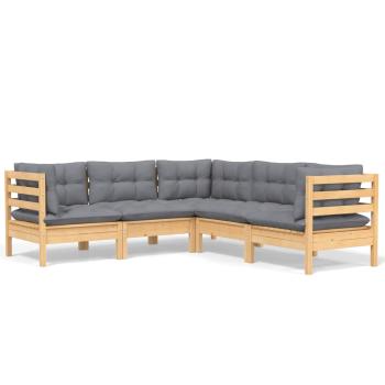 5-tlg. Garten-Lounge-Set mit Grauen Kissen Kiefer Massivholz