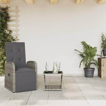 ARDEBO.de - 2-tlg. Garten-Essgruppe mit Kissen Grau Poly Rattan