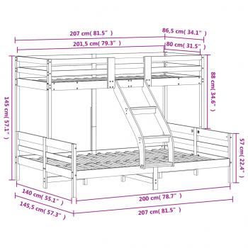 Etagenbett 80x200/140x200 cm Massivholz Kiefer