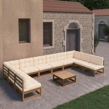 ARDEBO.de - 11-tlg. Garten-Lounge-Set mit Kissen Honigbraun Massivholz