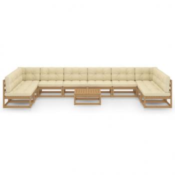 11-tlg. Garten-Lounge-Set mit Kissen Honigbraun Massivholz