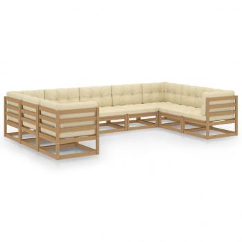 9-tlg Garten-Lounge-Set mit Kissen Honigbraun Massivholz Kiefer