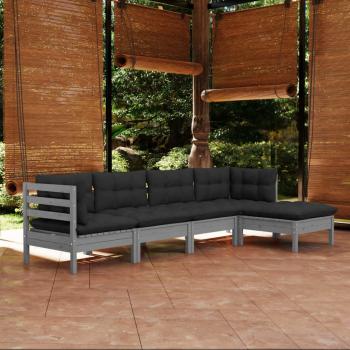 ARDEBO.de - 5-tlg. Garten-Lounge-Set mit Kissen Grau Kiefernholz