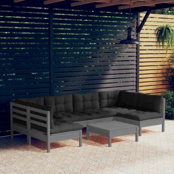 ARDEBO.de - 7-tlg. Garten-Lounge-Set mit Kissen Grau Kiefer Massivholz