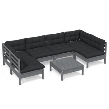 7-tlg. Garten-Lounge-Set mit Kissen Grau Kiefer Massivholz