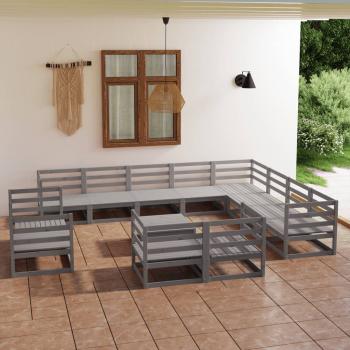 ARDEBO.de - 13-tlg. Garten-Lounge-Set Grau Kiefer Massivholz