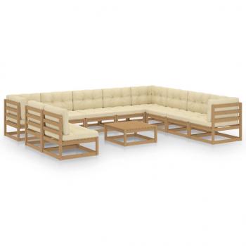 ARDEBO.de - 11-tlg. Garten-Lounge-Set mit Kissen Honigbraun Massivholz