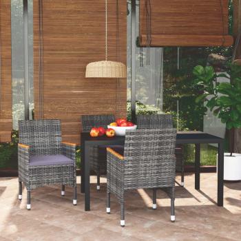 ARDEBO.de - 5-tlg. Garten-Essgruppe mit Kissen Poly Rattan Grau