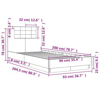 Bettgestell mit Kopfteil Grau Sonoma 90x200 cm Holzwerkstoff