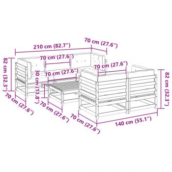 6-tlg. Garten-Sofagarnitur mit Kissen Wachsbraun Kiefernholz