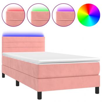 Boxspringbett mit Matratze & LED Rosa 100x200 cm Samt