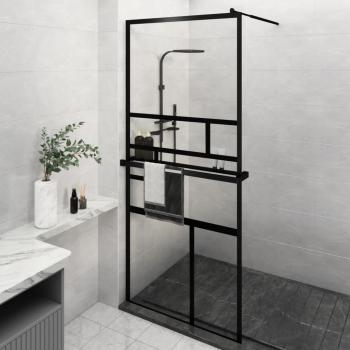 ARDEBO.de - Duschwand mit Ablage für Walk-In-Dusche Schwarz 100x195 cm ESG