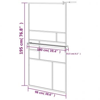 Duschwand mit Ablage für Walk-In-Dusche Schwarz 100x195 cm ESG