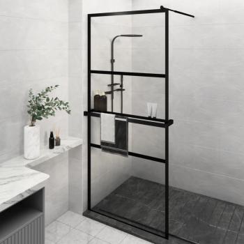 ARDEBO.de - Duschwand mit Ablage für Walk-In-Dusche Schwarz 100x195 cm ESG