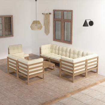 ARDEBO.de - 9-tlg. Garten-Lounge-Set mit Kissen Massivholz Kiefer