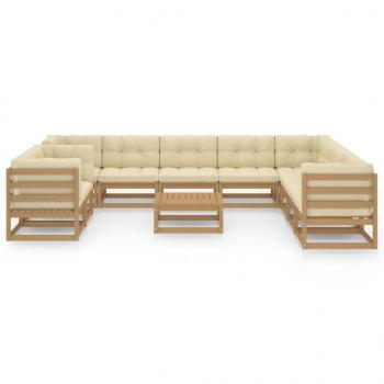 11-tlg. Garten-Lounge-Set mit Kissen Honigbraun Massivholz