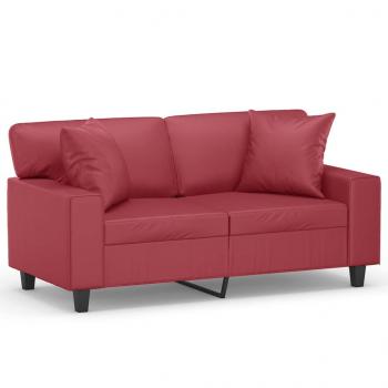 2-Sitzer-Sofa mit Zierkissen Weinrot 120 cm Kunstleder