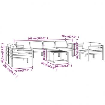 9-tlg. Garten-Lounge-Set mit Kissen Aluminium Anthrazit