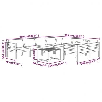 9-tlg. Garten-Lounge-Set mit Kissen Aluminium Anthrazit